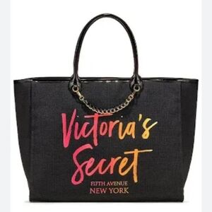 VICTORIA’S SECRET FIFTH AVE NEW YORK LARGE TOTE BAG BLACK RAINBOW NWT